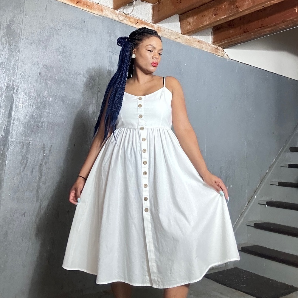 Summer Cotton Midi Dress, Fits S/M - Picture 2 of 15